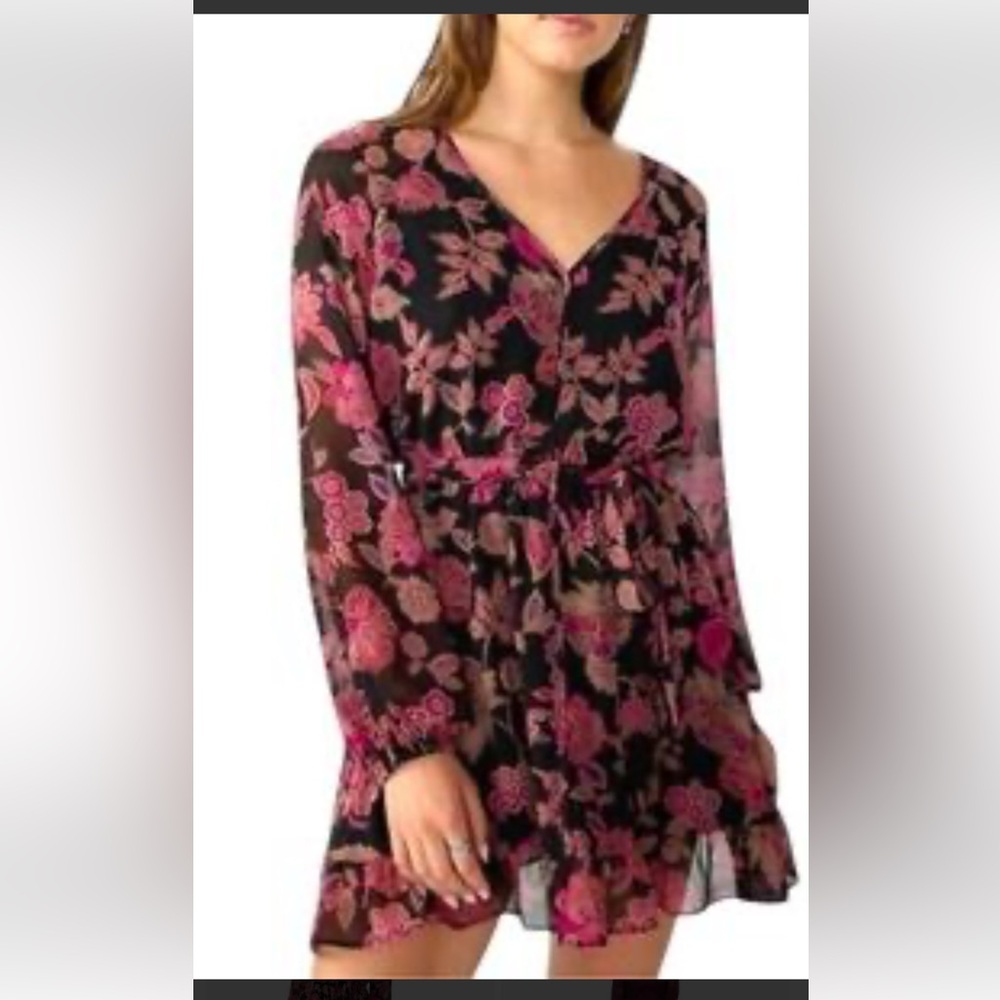 Sanctuary Black and Pink Floral Long Sleeve Dress